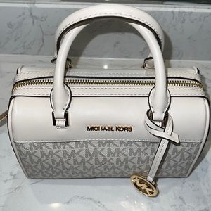 Micheal Kors jet set travel small logo and faux leather duffle crossbody bag